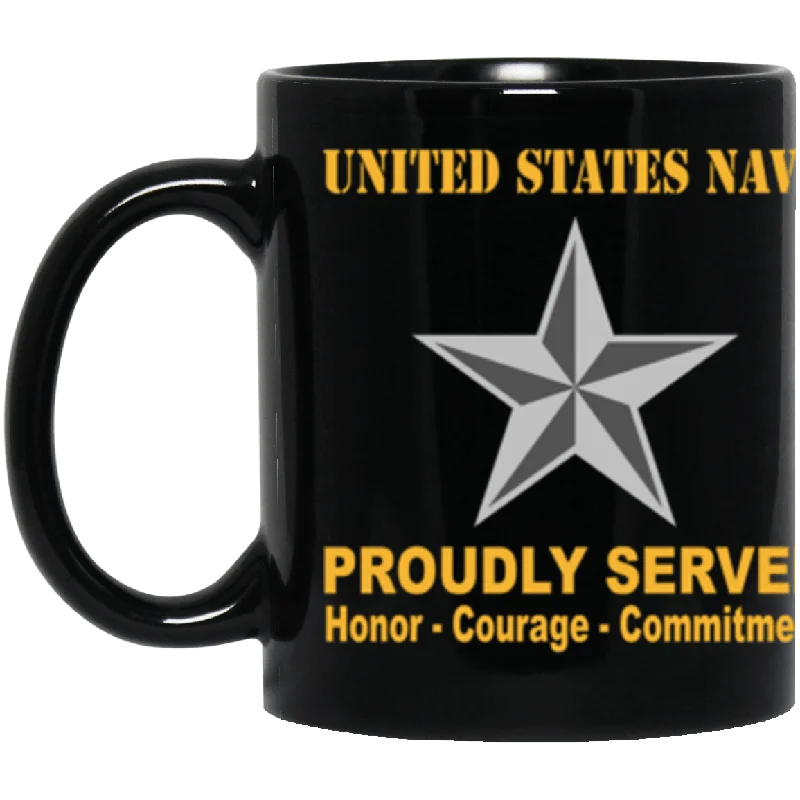 modern coffee mugs for kitchen-US Navy O-7 Rear Admiral Lower Half O7 RDML Flag Officer Ranks Proudly Served Core Values 11 oz. Black Mug