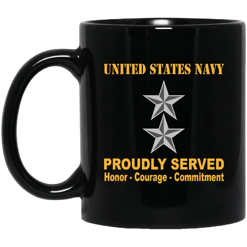 cute coffee mugs for special events-US Navy O-8 Rear Admiral O8 RADM Flag Officer Ranks Proudly Served Black Mug 11 oz - 15 oz