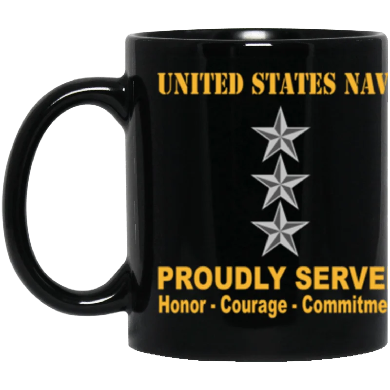 stylish travel mugs for tea-US Navy O-9 Vice Admiral O9 VADM Flag Officer Ranks Proudly Served Core Values 11 oz. Black Mug