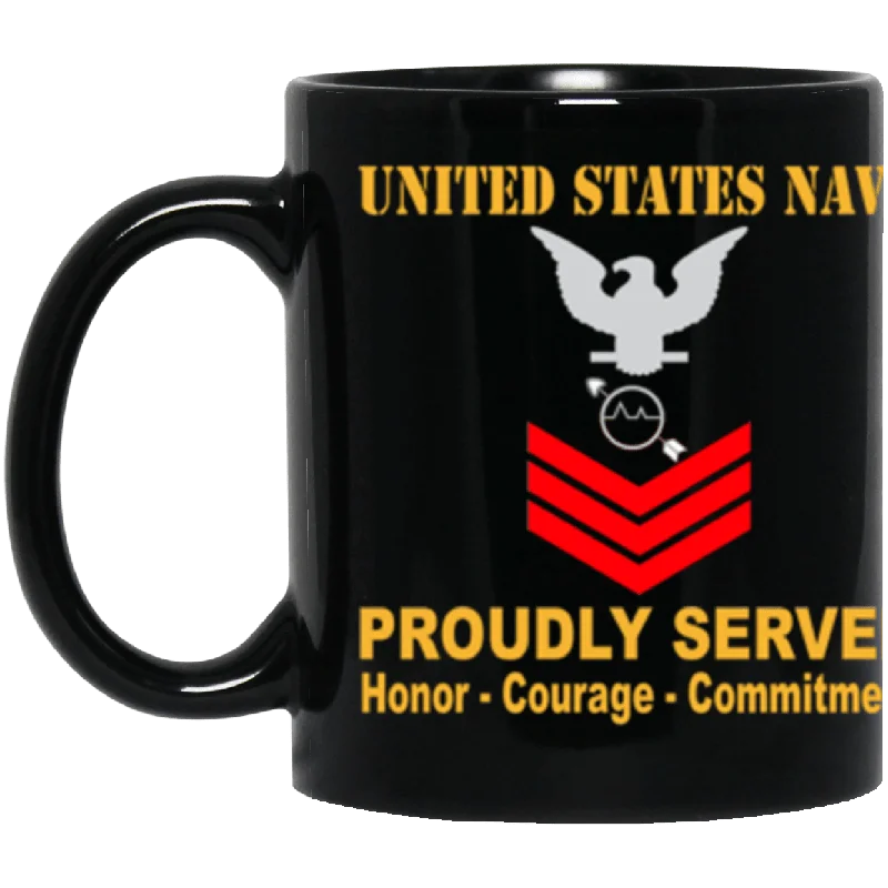 large coffee cups for morning-US Navy Operations specialist Navy OS E-6 Red Stripe 11 oz. Black Mug