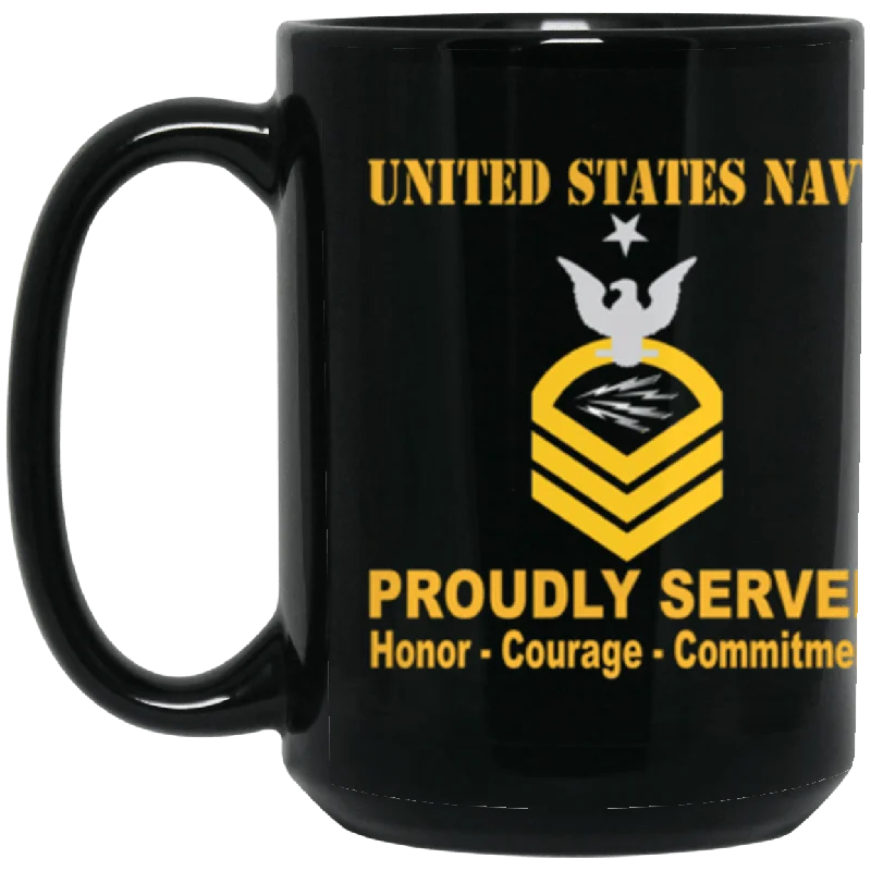 customized coffee cups for businesses-US Navy RM E-8 15 oz. Black Mug