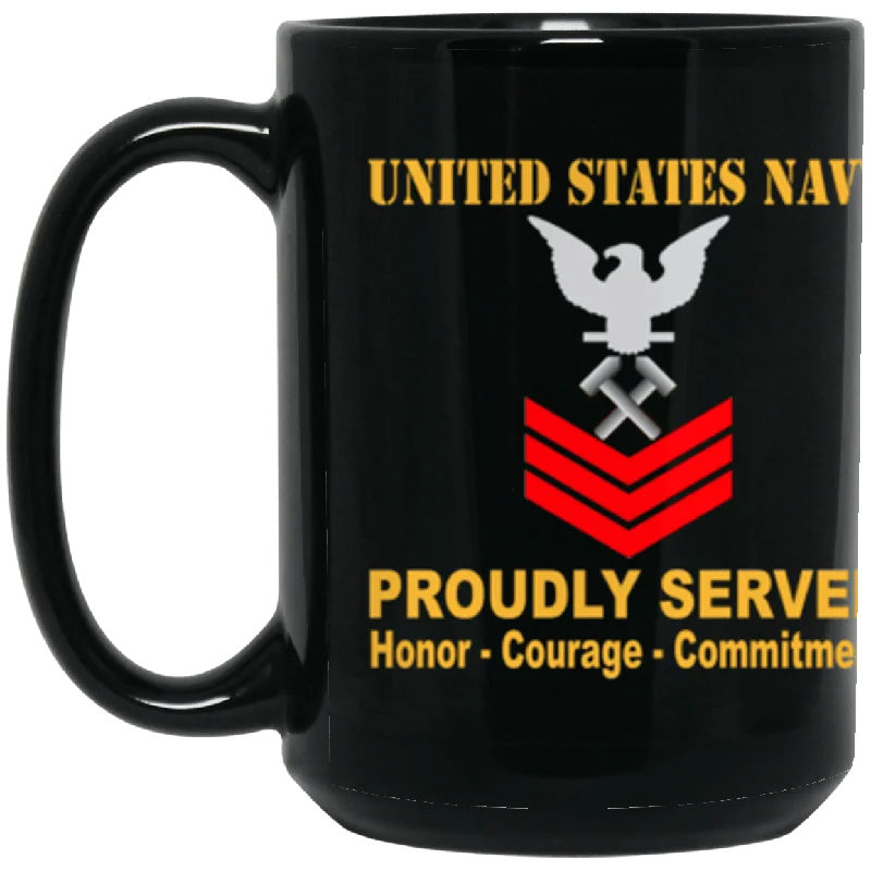 mugs for tea drinkers with infusers-US Navy Shipfitter SF E-6 Red Stripe 15 oz. Black Mug