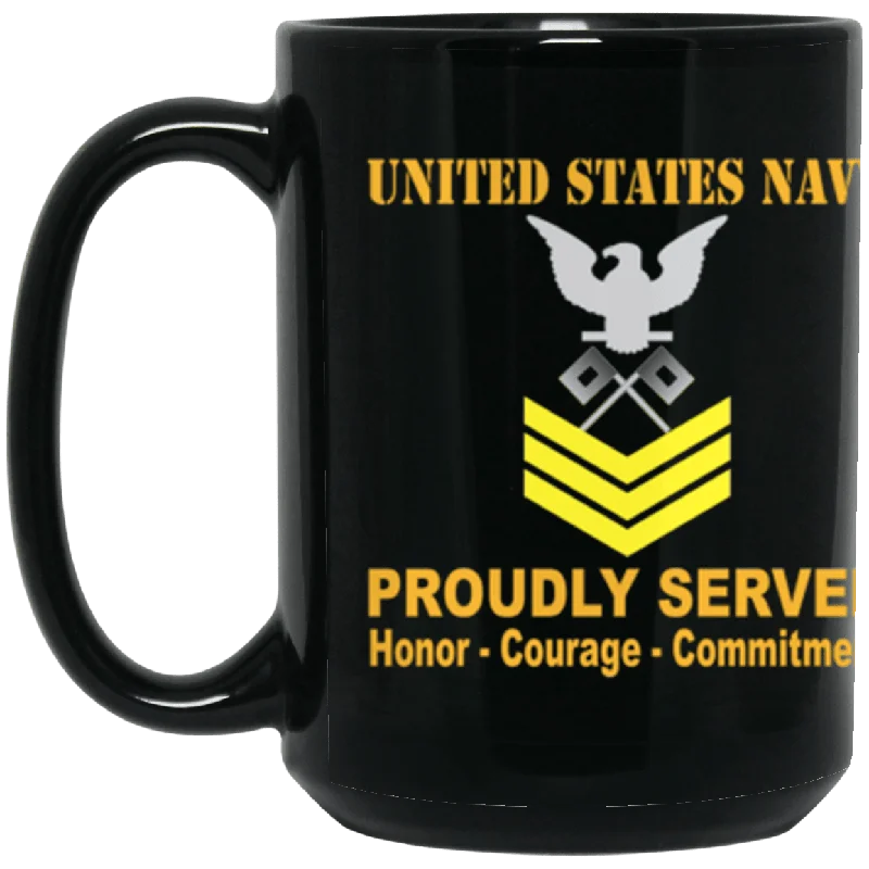 reusable coffee mugs with lids-US Navy Signalman Navy SN E-6 Gold Stripe 15 oz. Black Mug