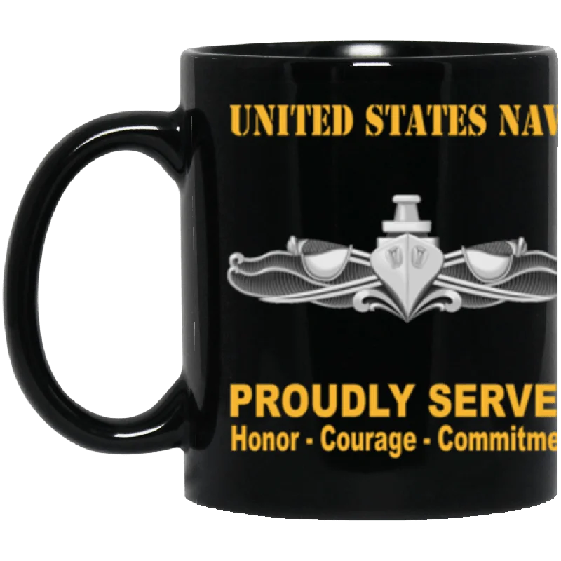 cute animal mugs for kids-US Navy Surface Warfare Enlisted  Badge Proudly Served Core Values 11 oz. Black Mug