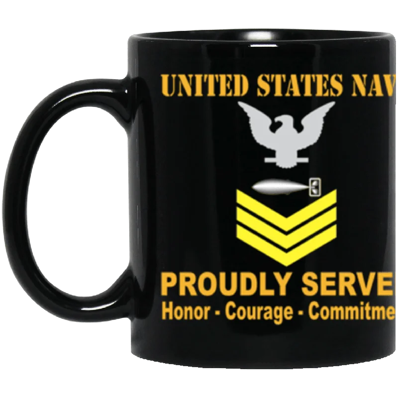 hand-painted mugs for tea lovers-US Navy Torpedoman's mate Navy TM E-6 Gold Stripe 11 oz. Black Mug