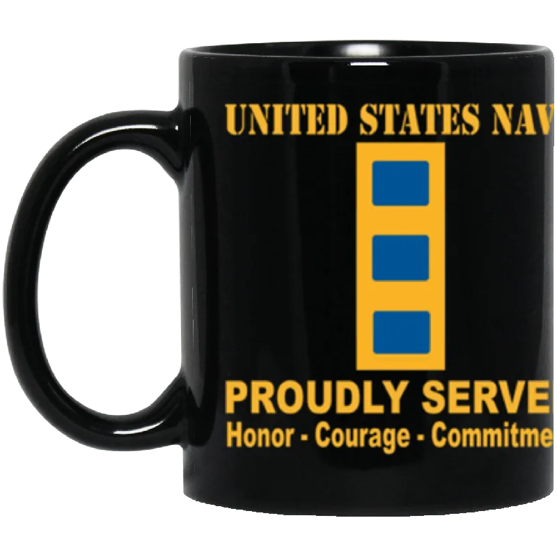 hand-painted ceramic mugs-US Navy W-2 Chief Warrant Officer 2 W2 CW2 Warrant Officer Core Values 11 oz. Black Mug