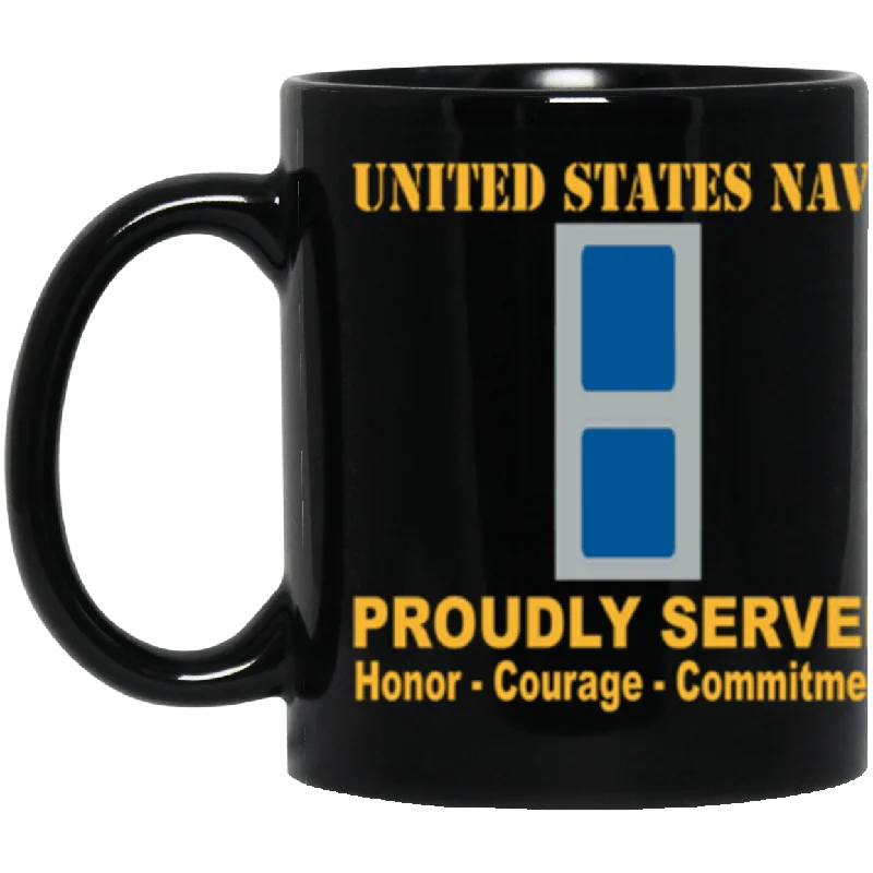 stackable coffee mugs-US Navy W-3 Chief Warrant Officer 3 W3 CW3 Warrant Officer Core Values 11 oz. Black Mug