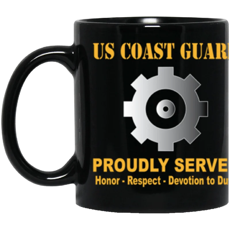 best coffee cups for cold beverages-USCG Machinery Technician MK Logo Proudly Served Core Values 11 oz. Black Mug