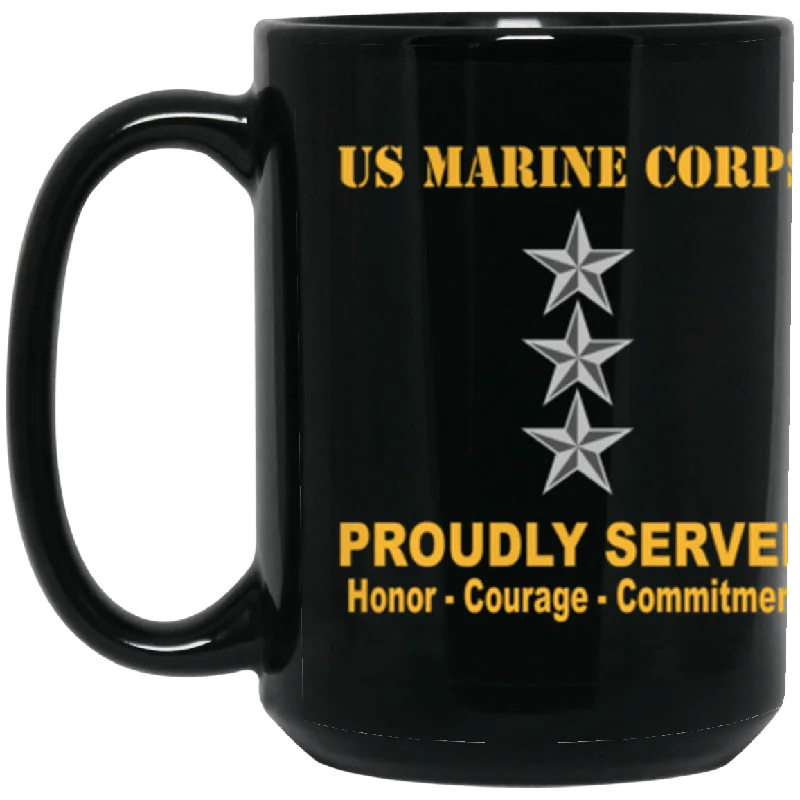 tea mugs with infuser-US Marine Corps O-9 Lieutenant General O9 LtGen O9 General Officer Ranks Proudly Served Core Values 15 oz. Black Mug