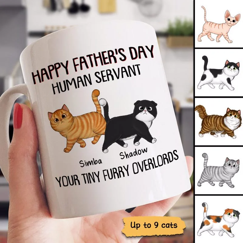 lightweight mugs for travel-Walking Fluffy Cats Happy Father‘s Day Cat Human Servant Gift For Cat Dad Personalized Mug