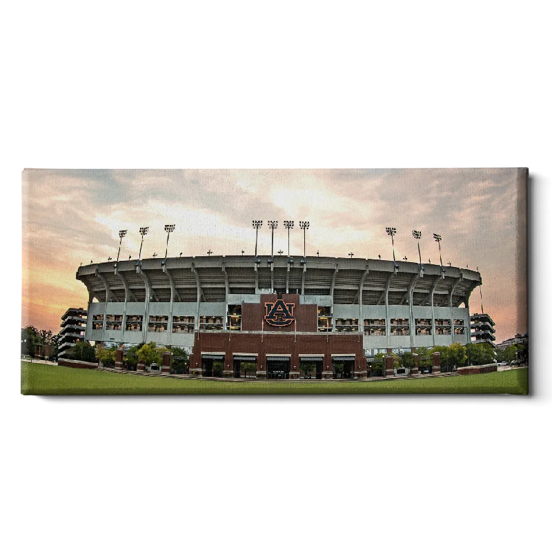 landscape paintings for living room-Auburn Tigers - Sunset at Jordan-Hare Panoramic