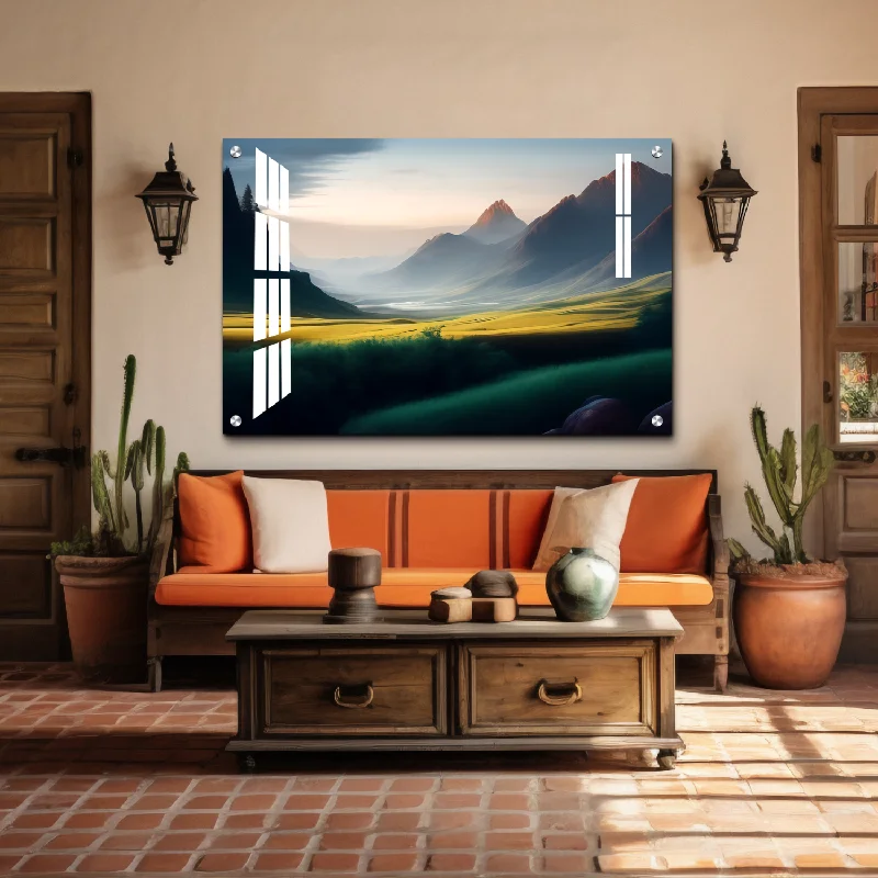 creative wall paintings-Beautiful Blue Nature Landscape Luxury Wall Painting