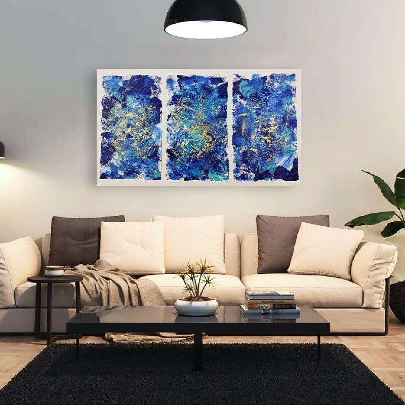 abstract cityscape prints-Blue & Gold - Acrylic on canvas painting