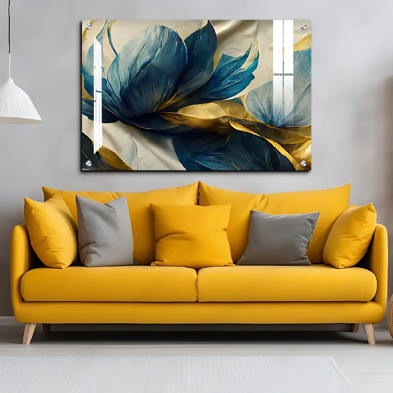 luxury framed paintings-Blue Large Flowers Freedom Luxury Wall Painting