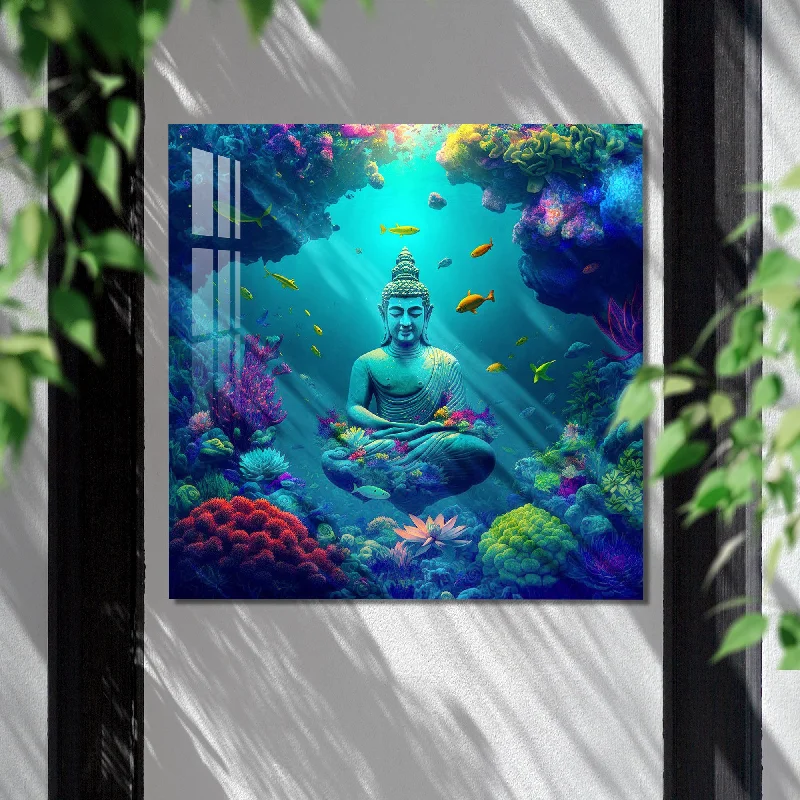 unique canvas art prints-Buddha Meditating Under Water Acrylic Wall Art