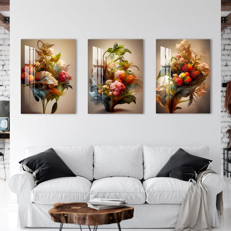 colorful canvas wall art-Bunch of Beautiful Flowers Acrylic Wall Art (Set of 3)