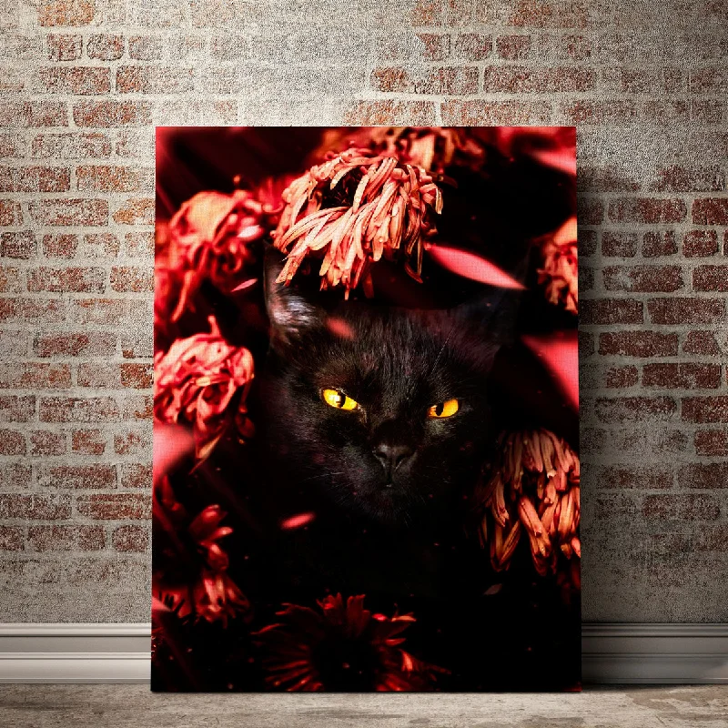 vintage style canvas art-Cat Black Petals