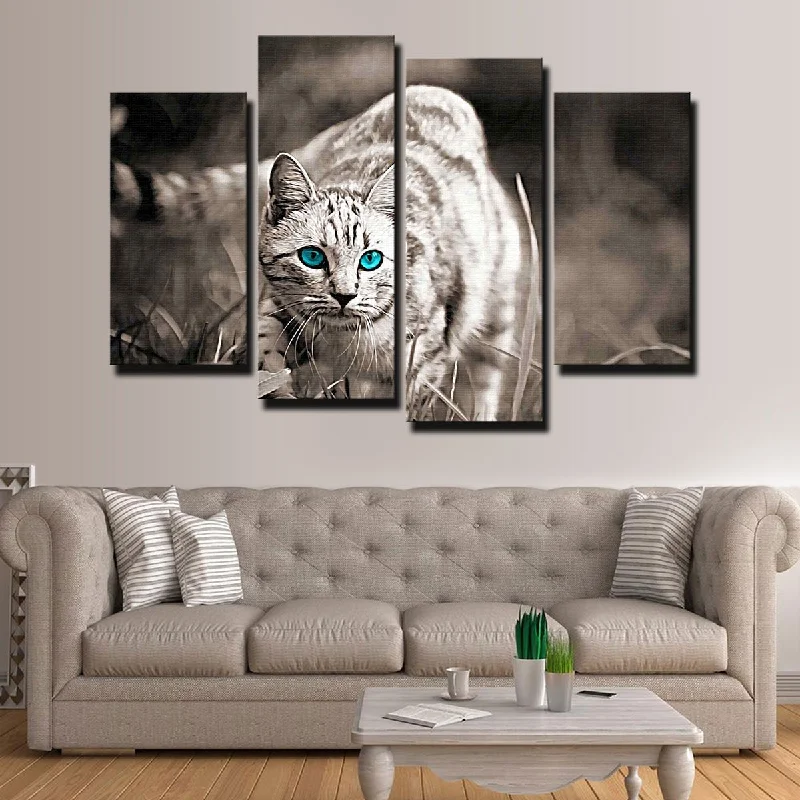 large contemporary wall art-Cat On The Prowl Canvas Set