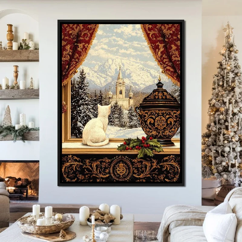 bedroom wall art paintings-Church Cat Christmas