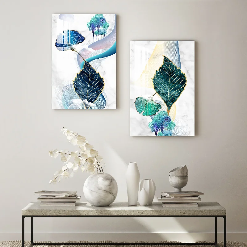 coastal wall art-Colorful Naples with Leaves Acrylic Wall Art (Set Of 2)