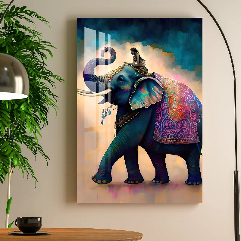 abstract geometric paintings-Decorated Asian Elephant Acrylic Wall Art