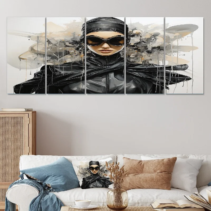 painted landscape wall decor-Designart "Black And Grey Futuristic Fashion III" Black Dior Set Of 5 - Glam Oversized Wall Decor Art For Living Room