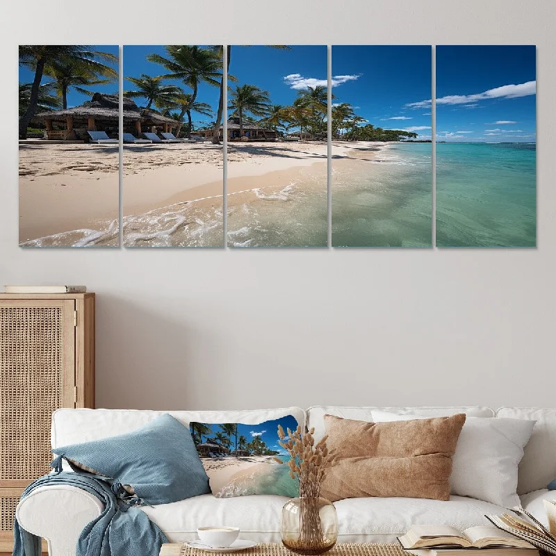 natural scenery canvas art-Designart "Blue Pristine Coastal Haven II" Blue Coastal Beach Set Of 5 - Coastal Oversized Canvas Wall Art For Entryway