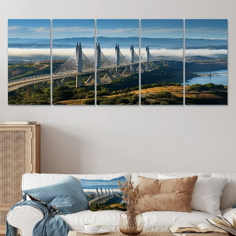 motivational home decor art-Designart "Blue Viaduct Bridge Sunrise In Italy I" Bridges Set Of 5 Traditional Oversized Canvas Art For Home Decor