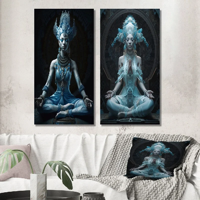 modern pop art canvas prints-Designart "Blue Yogini Meditation Spiritual Grace II" Yoga Wall Art Set of 2 - Traditional Wall Art For Home Decor