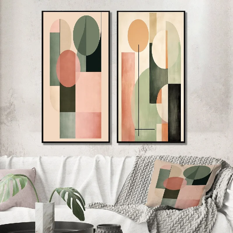 creative abstract wall paintings-Designart "Minimal Boho Geometric In Faded Retro Pastel II" Modern Geometric Framed Gallery Set Of 2 For Office Decor