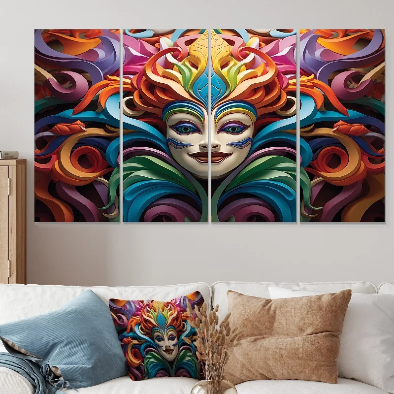 cityscape wall paintings-Designart "Multicolor Colorful Opera Mask" China Art Extra Large Canvas Set Of 4 - Oversized Global Wall Art