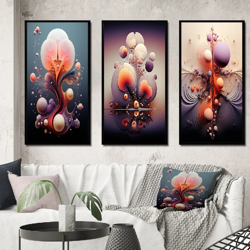 geometric art prints for living room-Designart "Multiverse Abstract Geometric Metamorphosis VIII" Abstract Shapes Frame Gallery Wall Set Of 3 For Home Decor