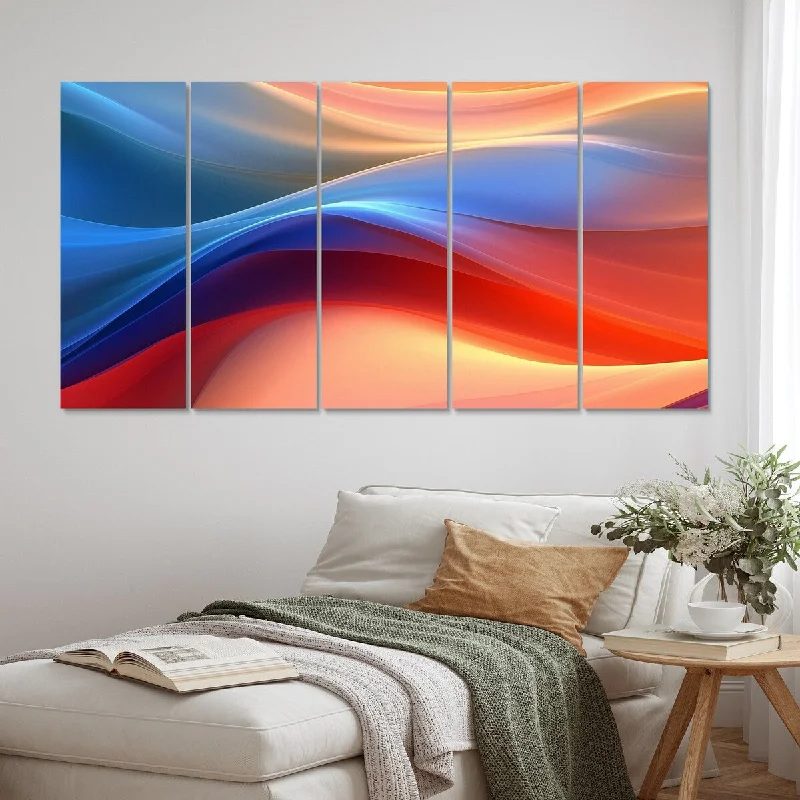 colorful canvas for living room-Designart "Orange Blue Fractal Fluidity II" Fractals Multipanel Canvas Art Print set