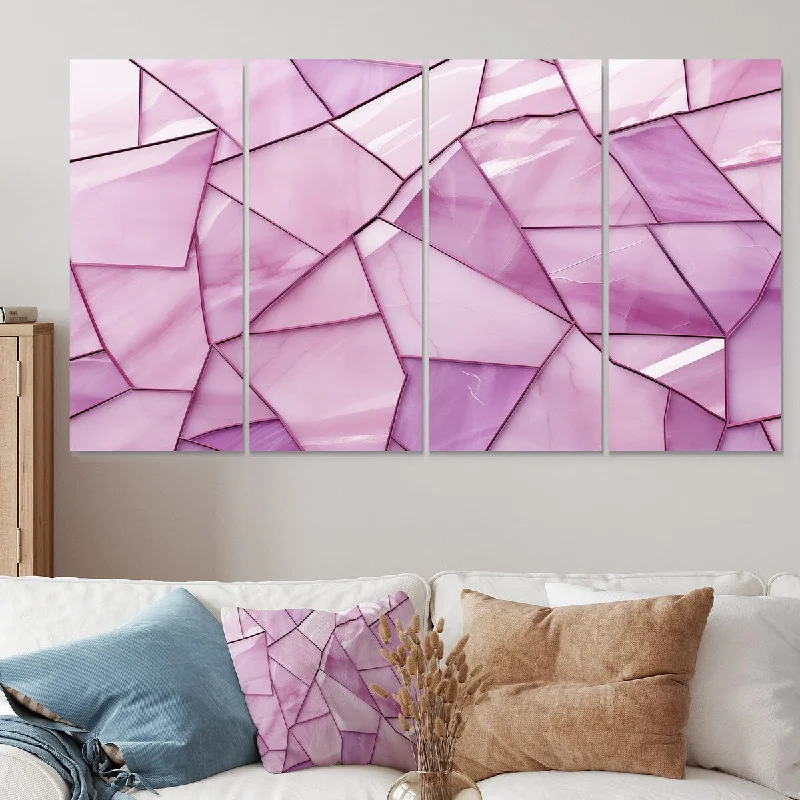 modern art wall decor for bedroom-Designart "Pink Tranquil Surrender Collages" Abstract Collages Extra Large Canvas Set Of 4 - Oversized Modern Wall Art