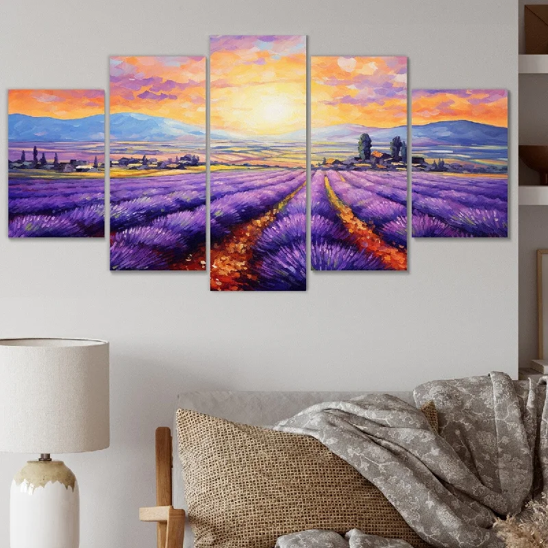 colorful modern wall decor-Designart "Vangogh Lavender Fields I" Vangogh Multipanel Canvas Print set