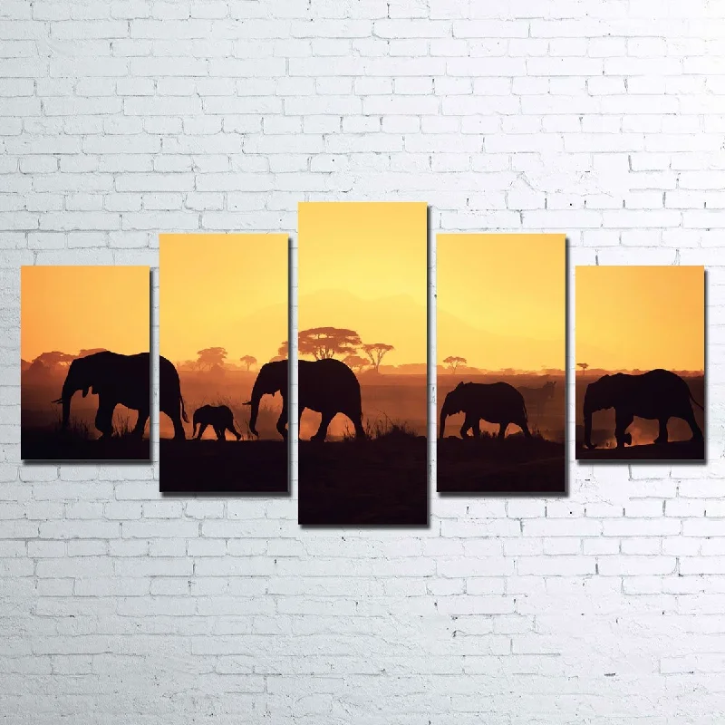 tropical abstract paintings-Elephants Walking Canvas Set