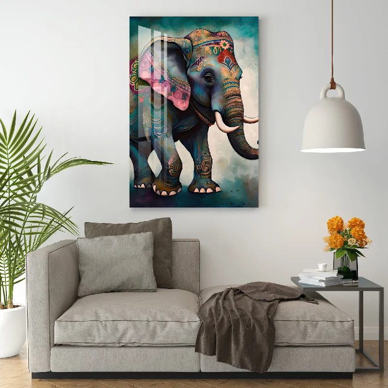 rustic wall decor-Embroidered Elephant Acrylic Wall Art