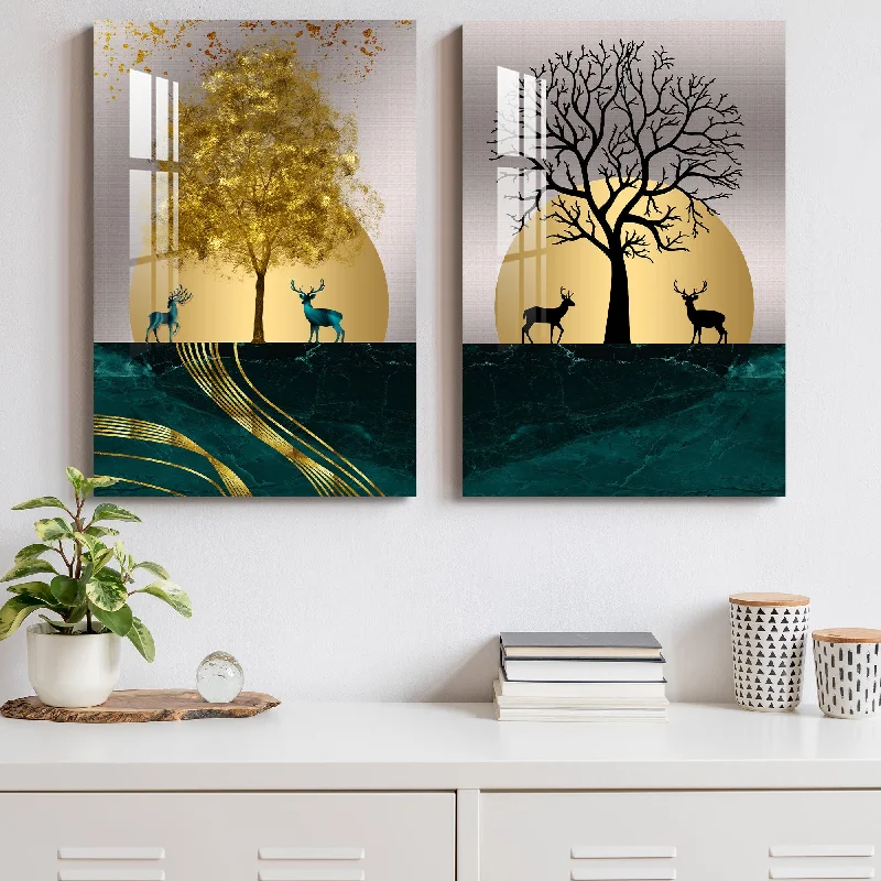 contemporary art for home decor-Evergreen & Deciduous Forest Acrylic Wall Art (Set Of 2)