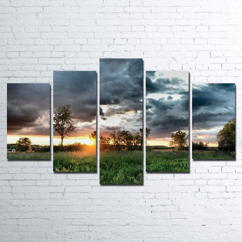 large canvas art for home-Field & Sunset Canvas Set