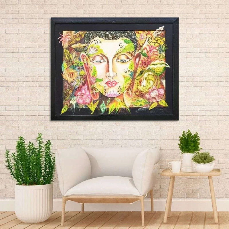 minimalist art prints-Floral Buddha Handmade Oil Painting