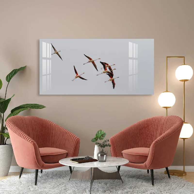 nature inspired canvas art-Flying Flamingos Acrylic Wall Art