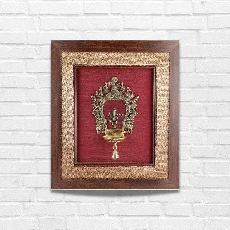 abstract wall art-Framed Brass Lamp On Rich Raw Silk Wall Hanging