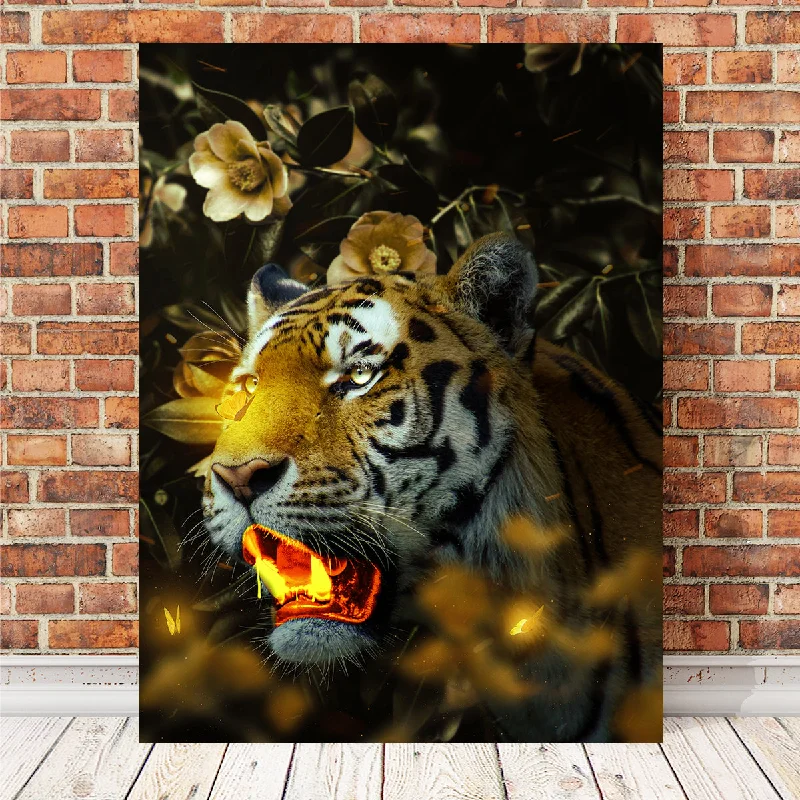 black and white abstract paintings-Gold Tiger