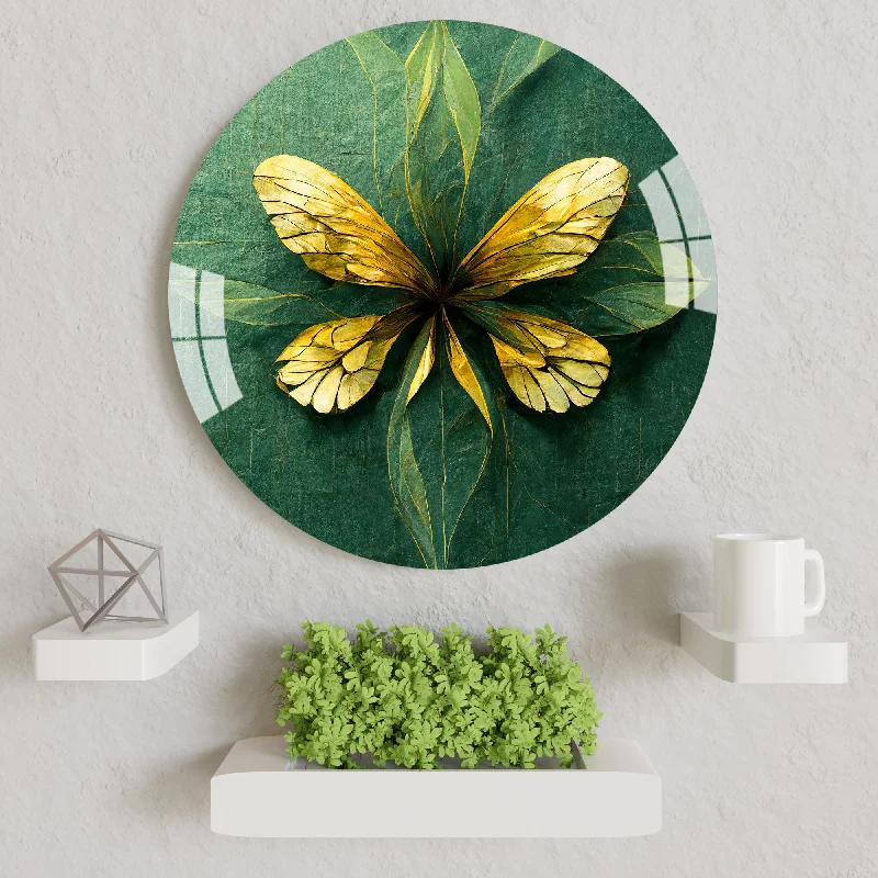 romantic wall art-Golden Butterfly Round Acrylic Wall Art