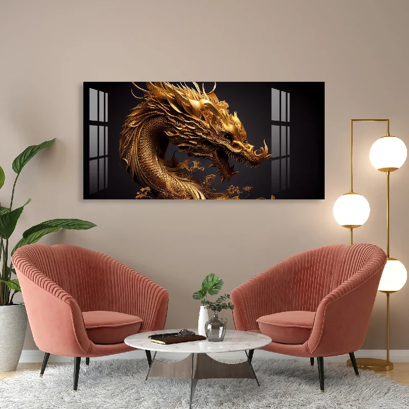 digital abstract paintings for walls-Golden Chinese Dragon Acrylic Wall Art