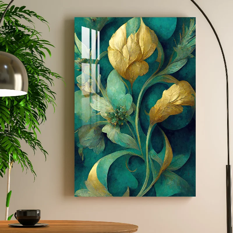 classic black and white wall art-Green & Golden South Sea Flower Acrylic Wall Art