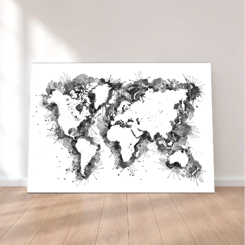 geometric wall art prints-Grey Splatter World Map