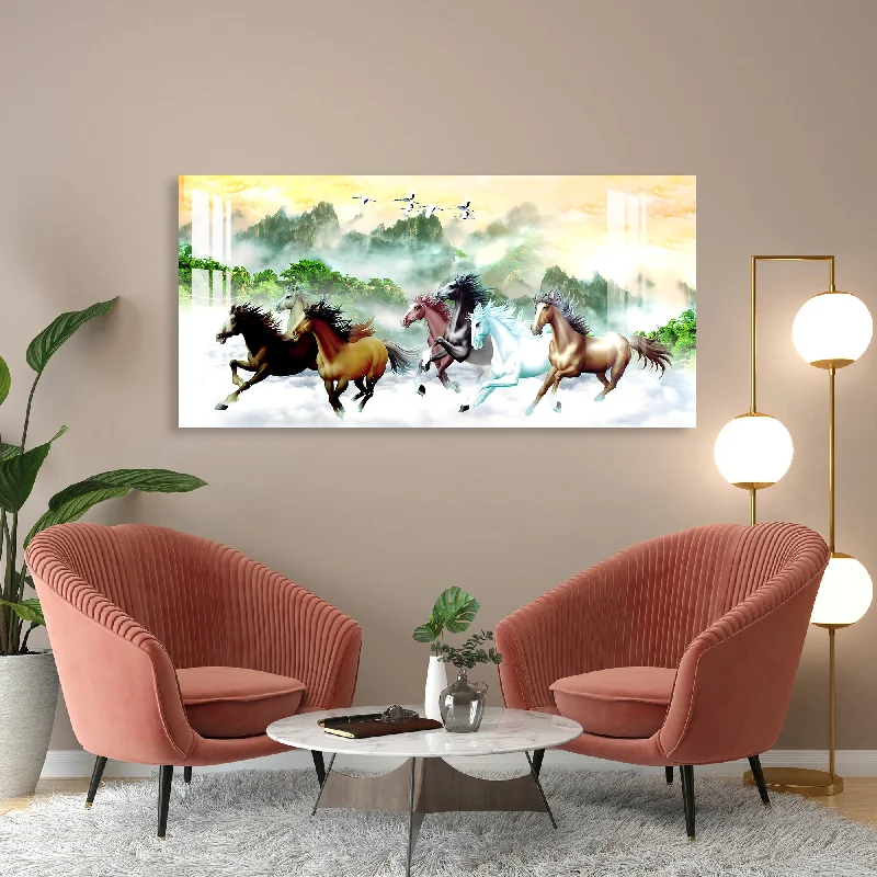 modern canvas wall prints-Horses Running in Jungle Acrylic Wall Art