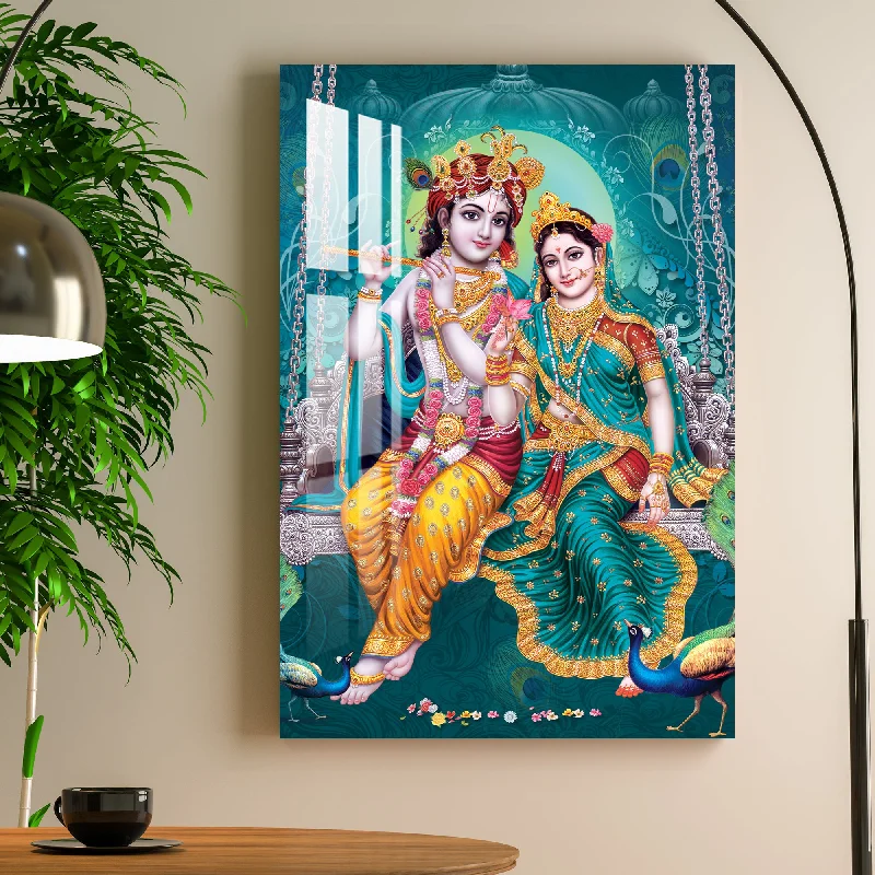 geometric wall art for bedroom-Lord Kanha & Kishori Acrylic Wall Art