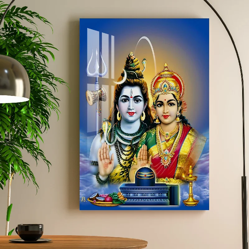 living room canvas art-Lord Mahadev with Goddess Parvati Acrylic Wall Art